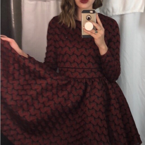 Deep Red Bonded Lace Maje Dress with Neoprene Skirt - Picture 4 of 7